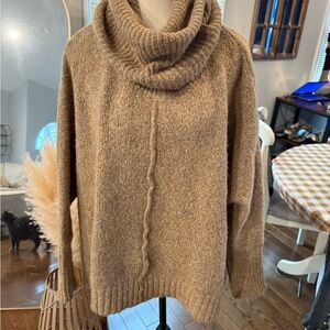 Ruby Moon Classic Beige Brown Cowl Neck Cozy Wool Blend Sweater